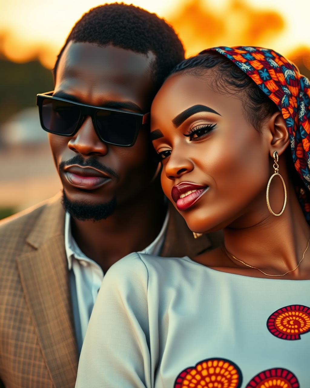 Stylish African couple at sunset