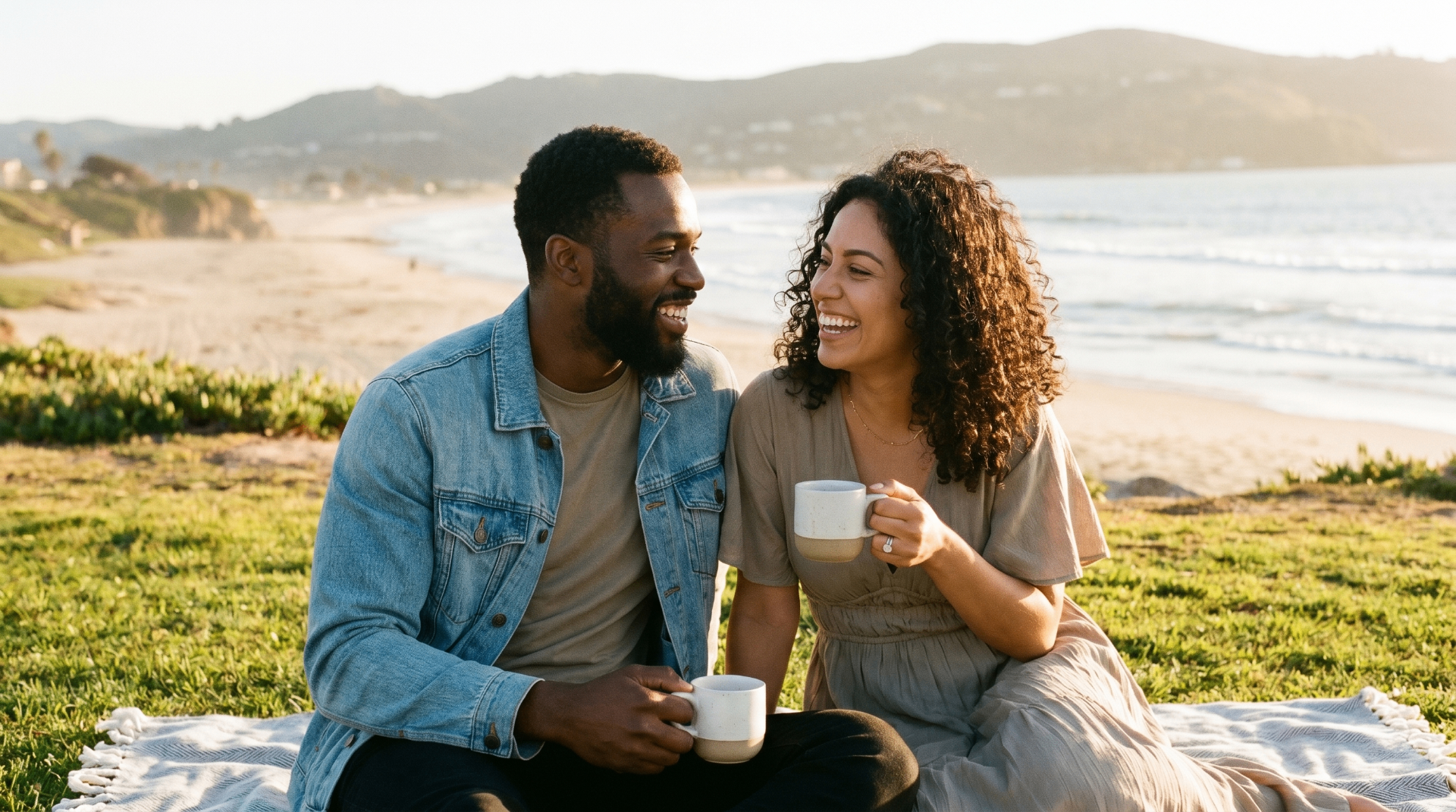 African couple smiling together